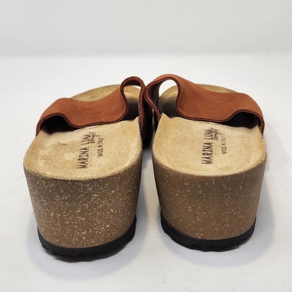 Marina Luna Comfort Orange Suede Cork Wedge Slides Sandals Size 8.5 Slip On Shoe - Picture 5 of 8